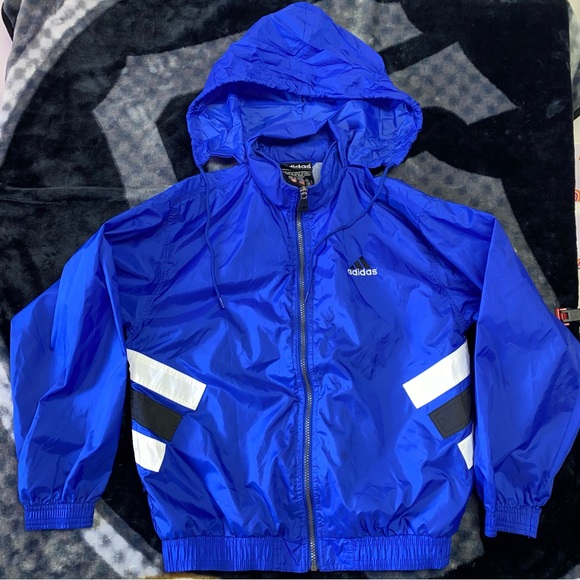 VTG Adidas Windbreaker Jacket Kids Boys Large Trefoil Blue 90s School Pockets - Picture 9 of 12